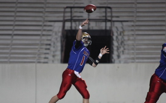 Quarterback releasing a deep pass during the NUC All American Game