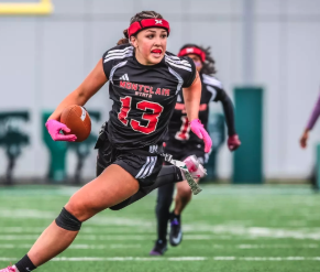 MSU #13 cutting upfield in a flag football game