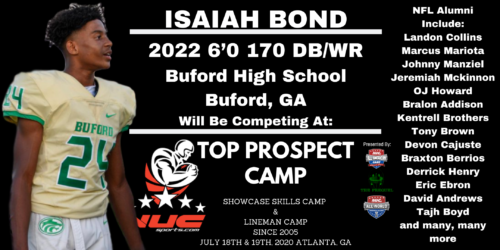 Isaiah bond Class of 2022 | 6’0 170 | DB/WR | Buford High School | Track All-American | 4.4 forty