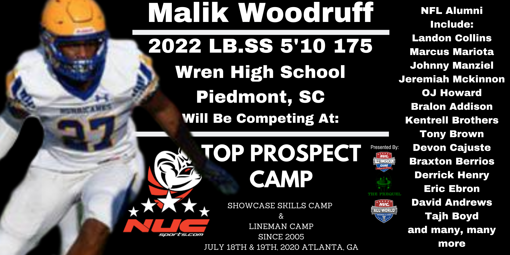 Top Prospect Camp Upcoming Attendee Malik Woodruff, Class of 2022, LB